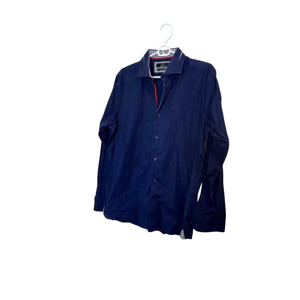 LV's Luchiano Visconti Dress Shirt Mens Large Blue Stretch Long Sleeve‎